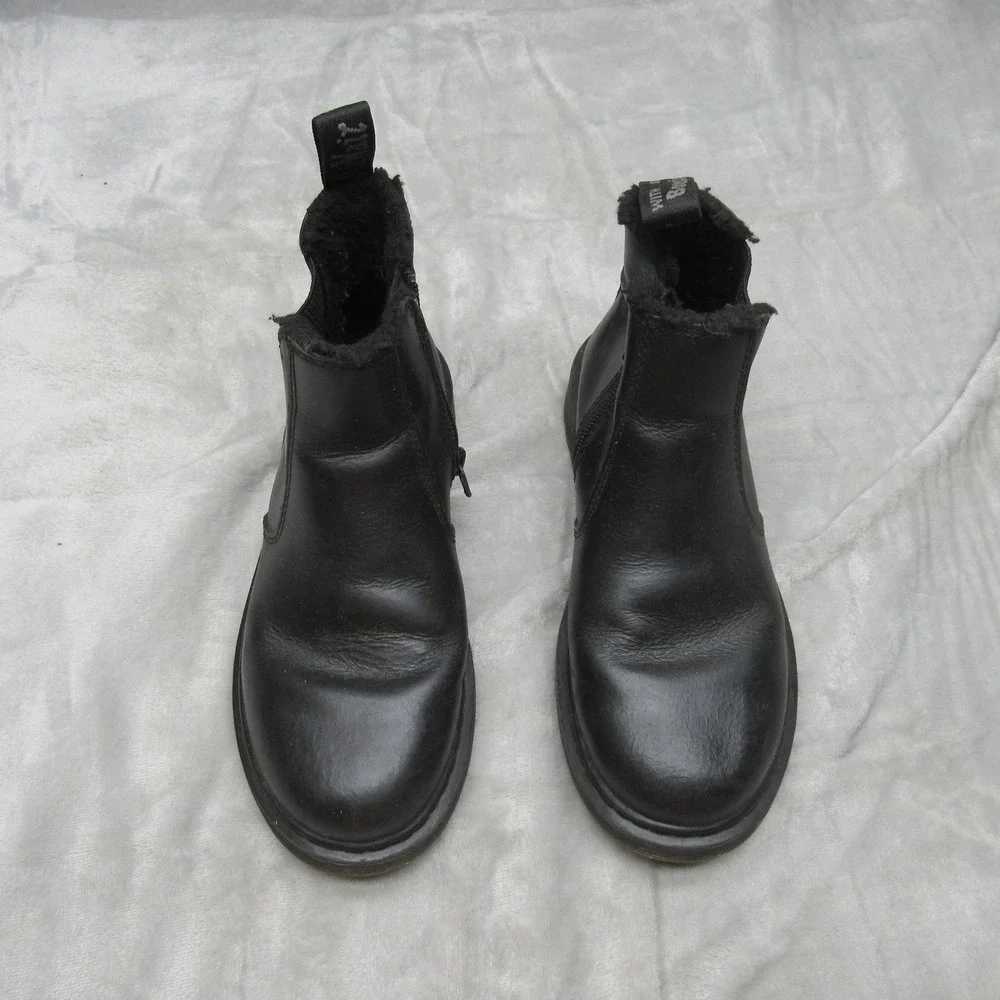 Dr Martens‎ Kids Boot 3 Black Leather Side Zip Faux Fur Line Ankle Leonore Mono